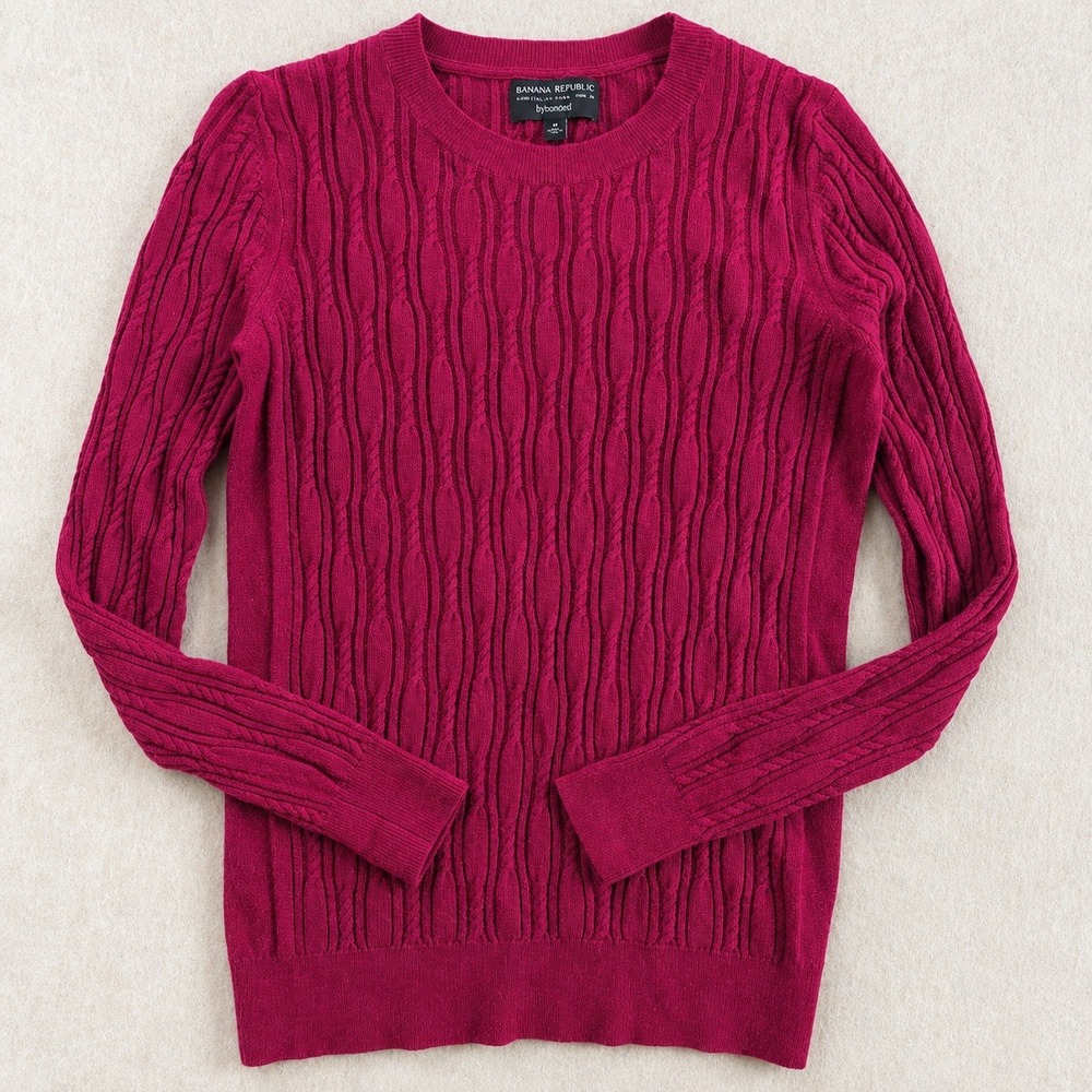 Banana Republic Flipucci Cable Knit Sweater M Fitted Preppy Fisherman Cashmere